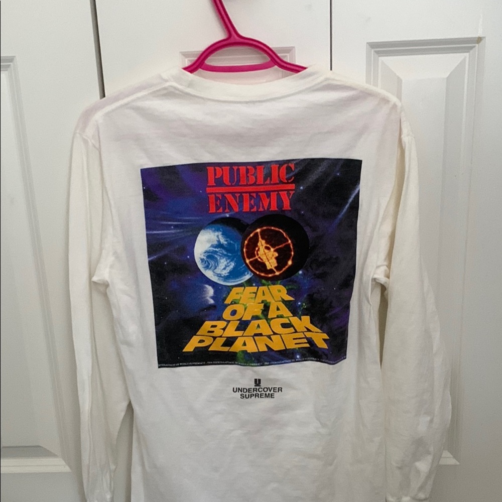 Supreme White Long Sleeve Graphic Tee - Black Text - Picture 2 of 3